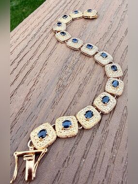 18K Yellow Gold Plated 7 CTW Black Sapphire 7.5” Statement Jewelry